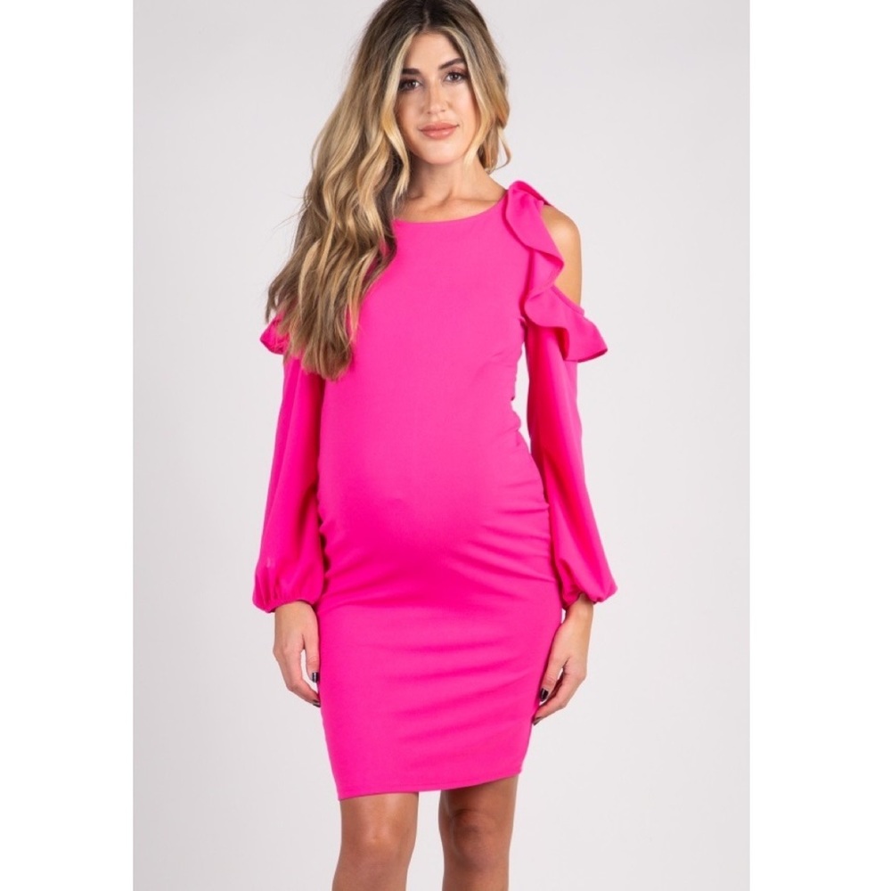PinkBlush cold shoulder hot pink maternity dress